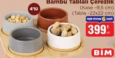 BENANTE BAMBU TABLALI ÇEREZLİK KASE 4'LÜ 9,5 CM/TABLA 22X22 CM